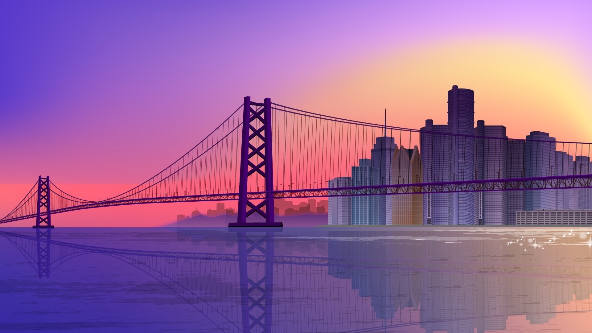 sunset over city bridge