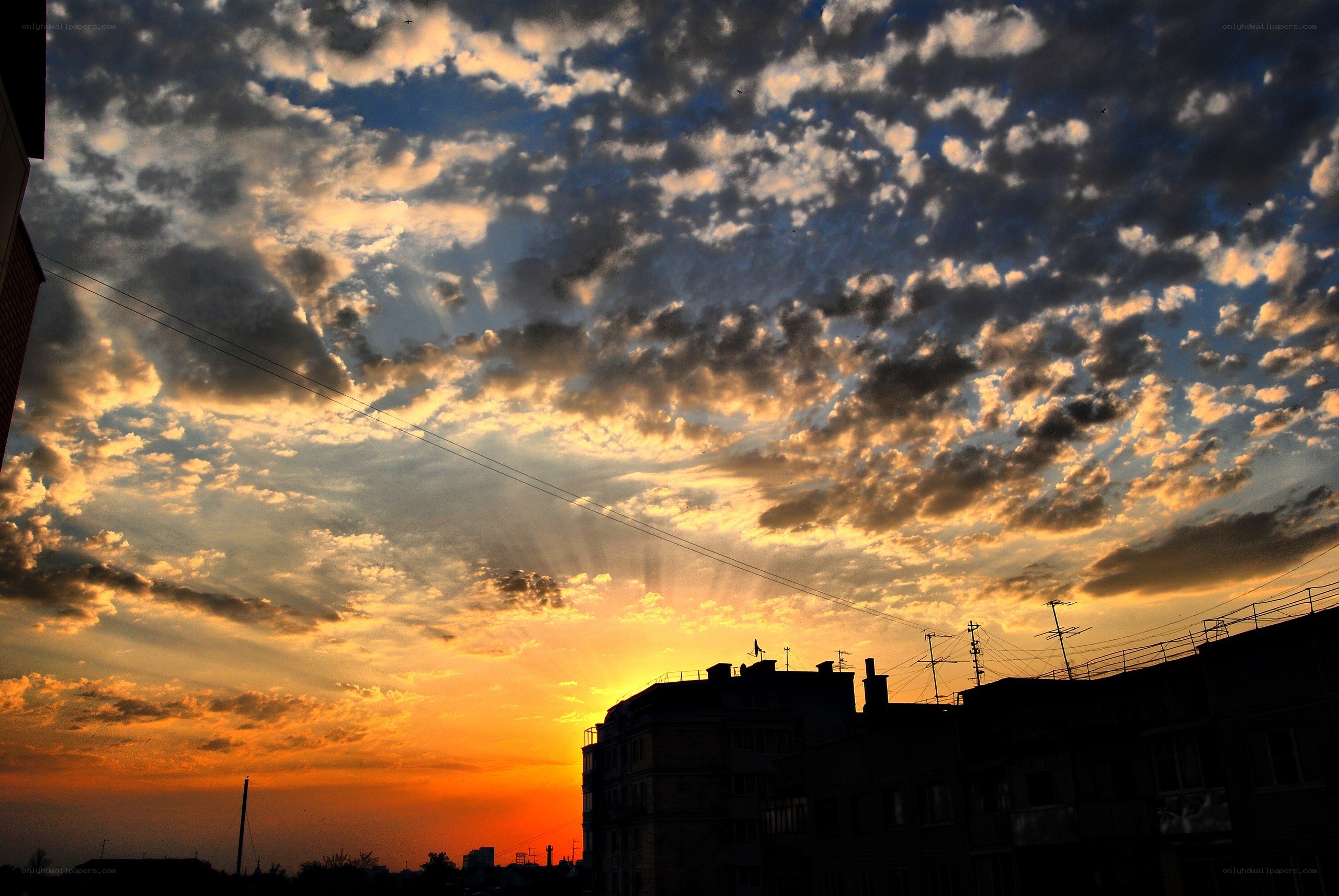 Sunset over city buildings
