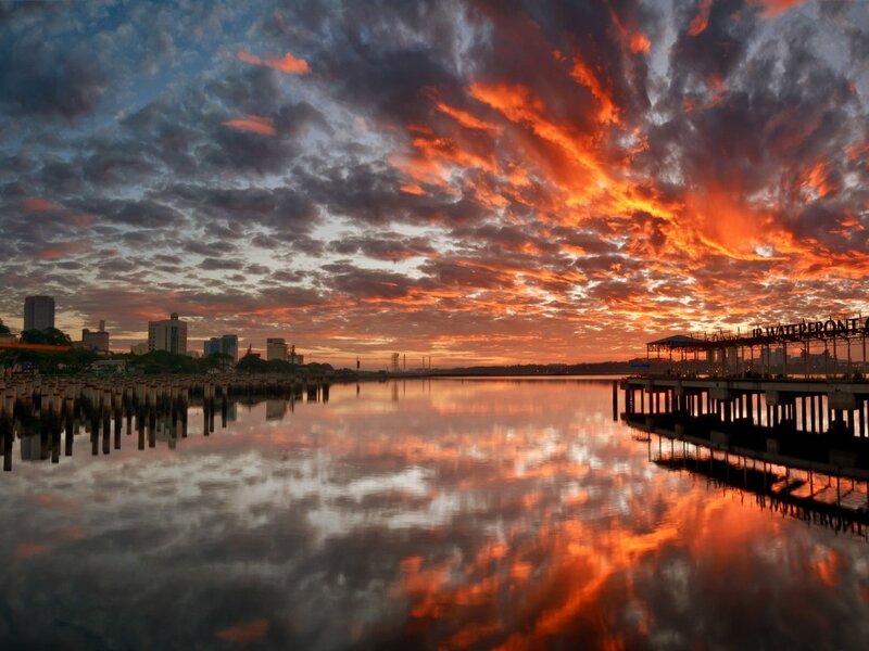 Sunset over City Harbor — Orange