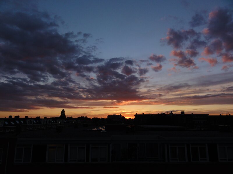 sunset over city rooftops