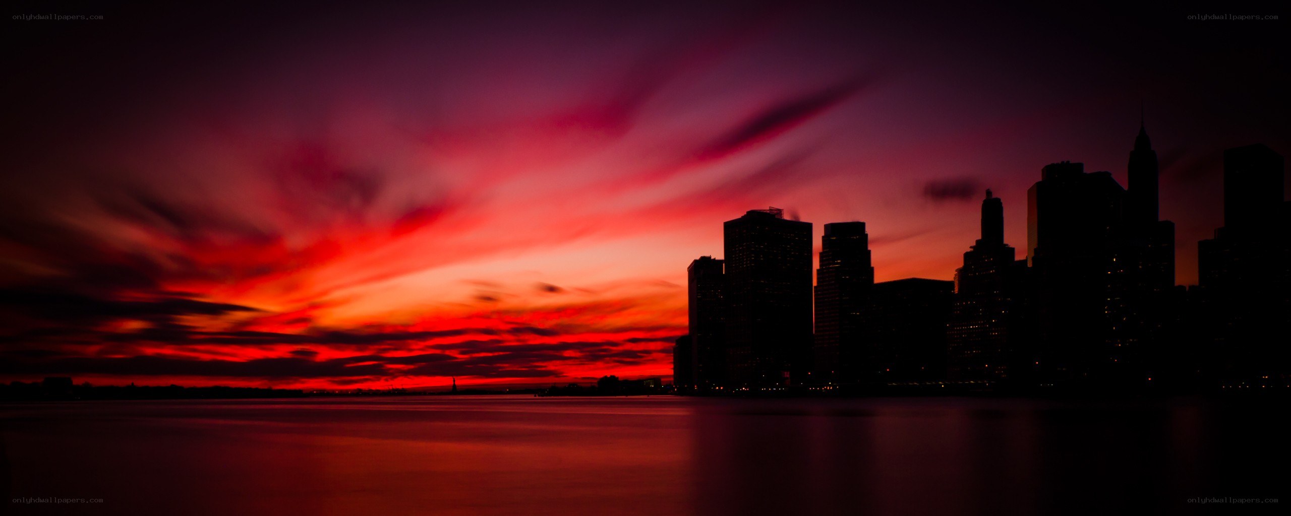 sunset over city skyline