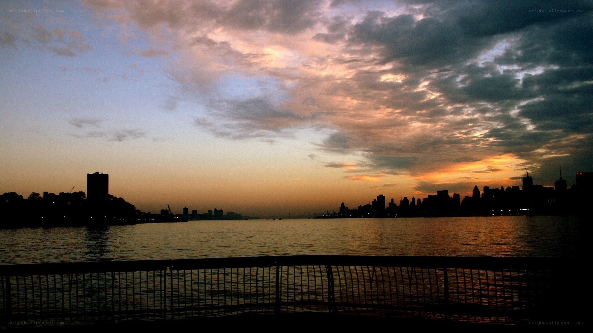 sunset over city skyline