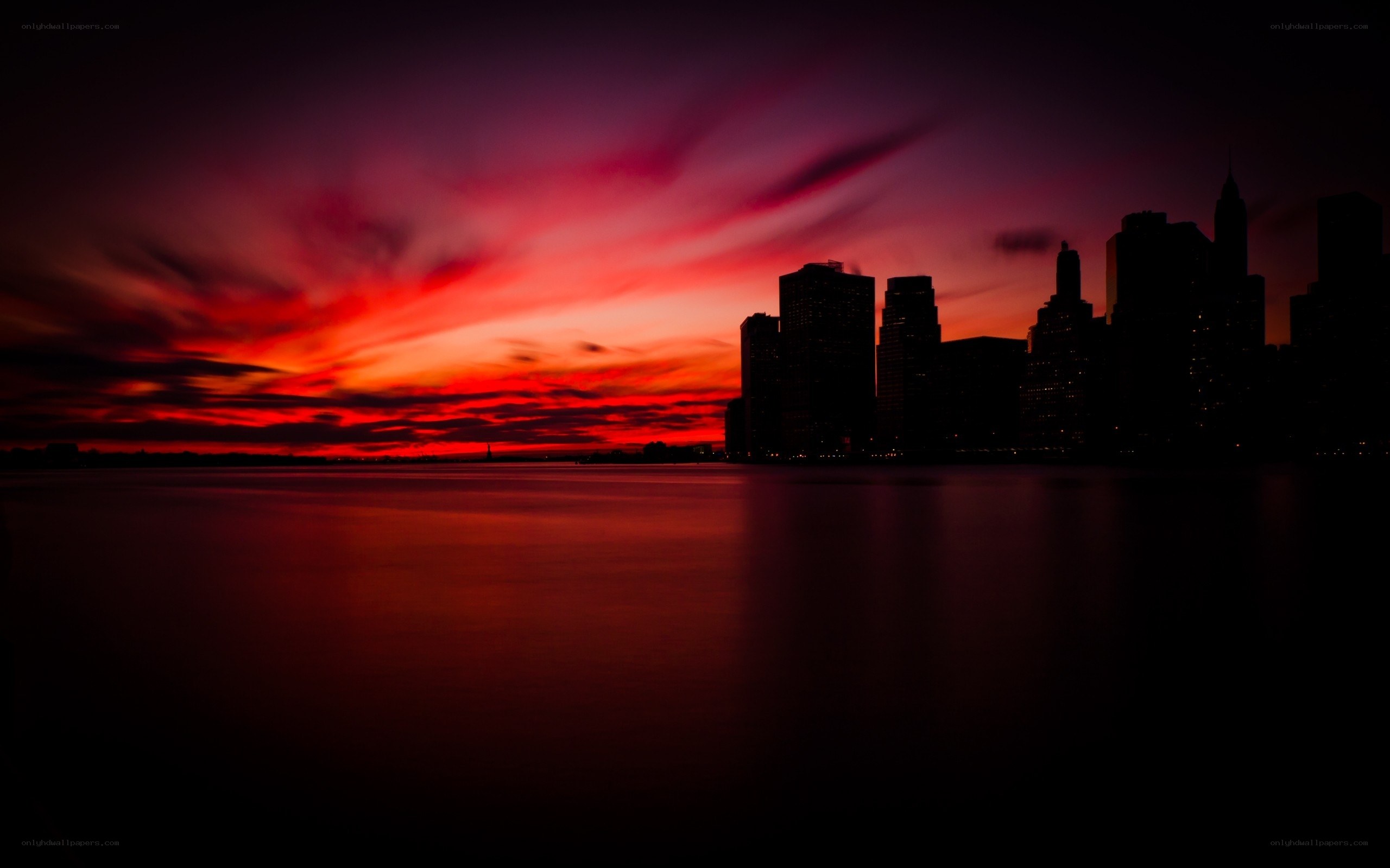 sunset over city skyline