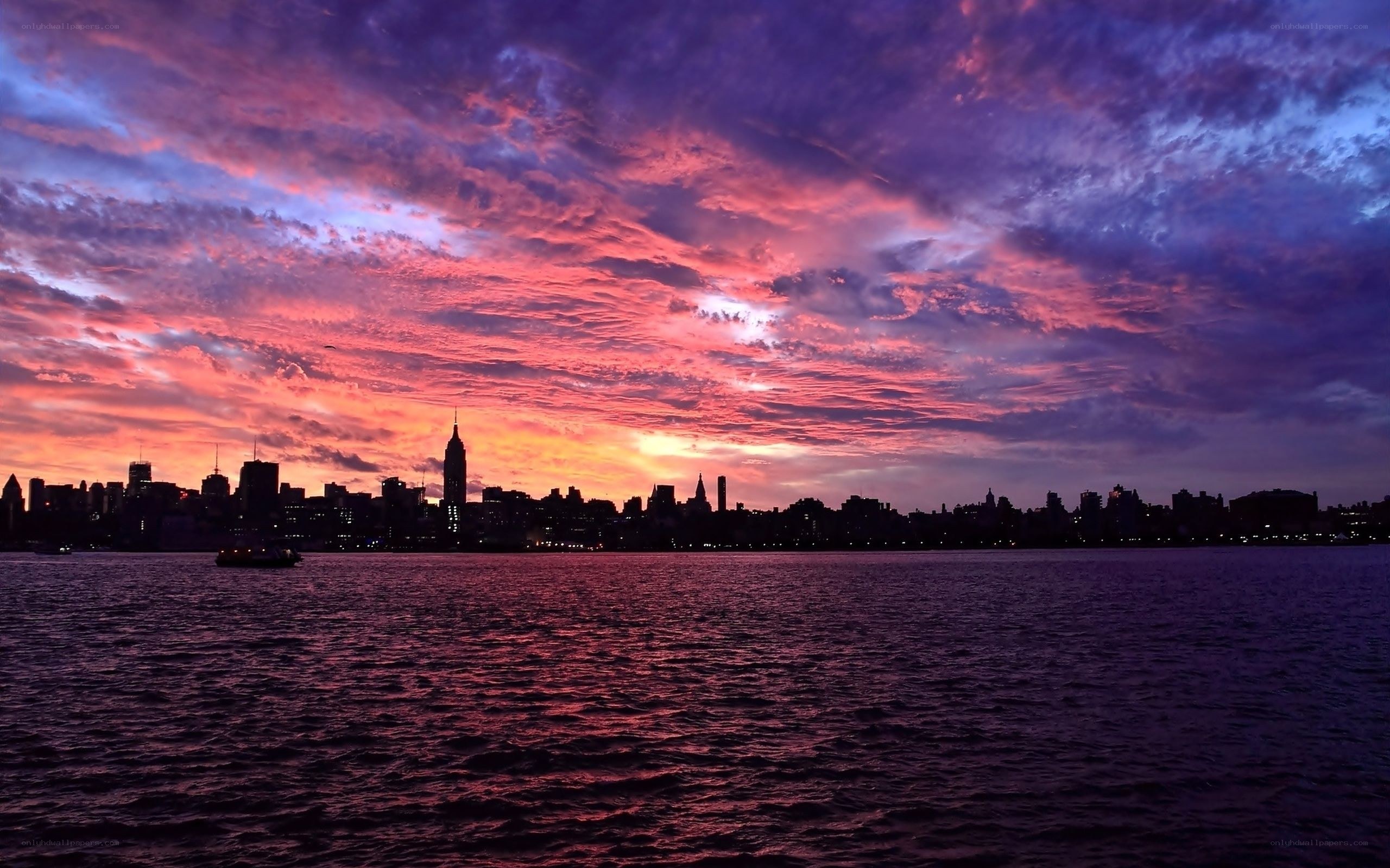 sunset over city skyline