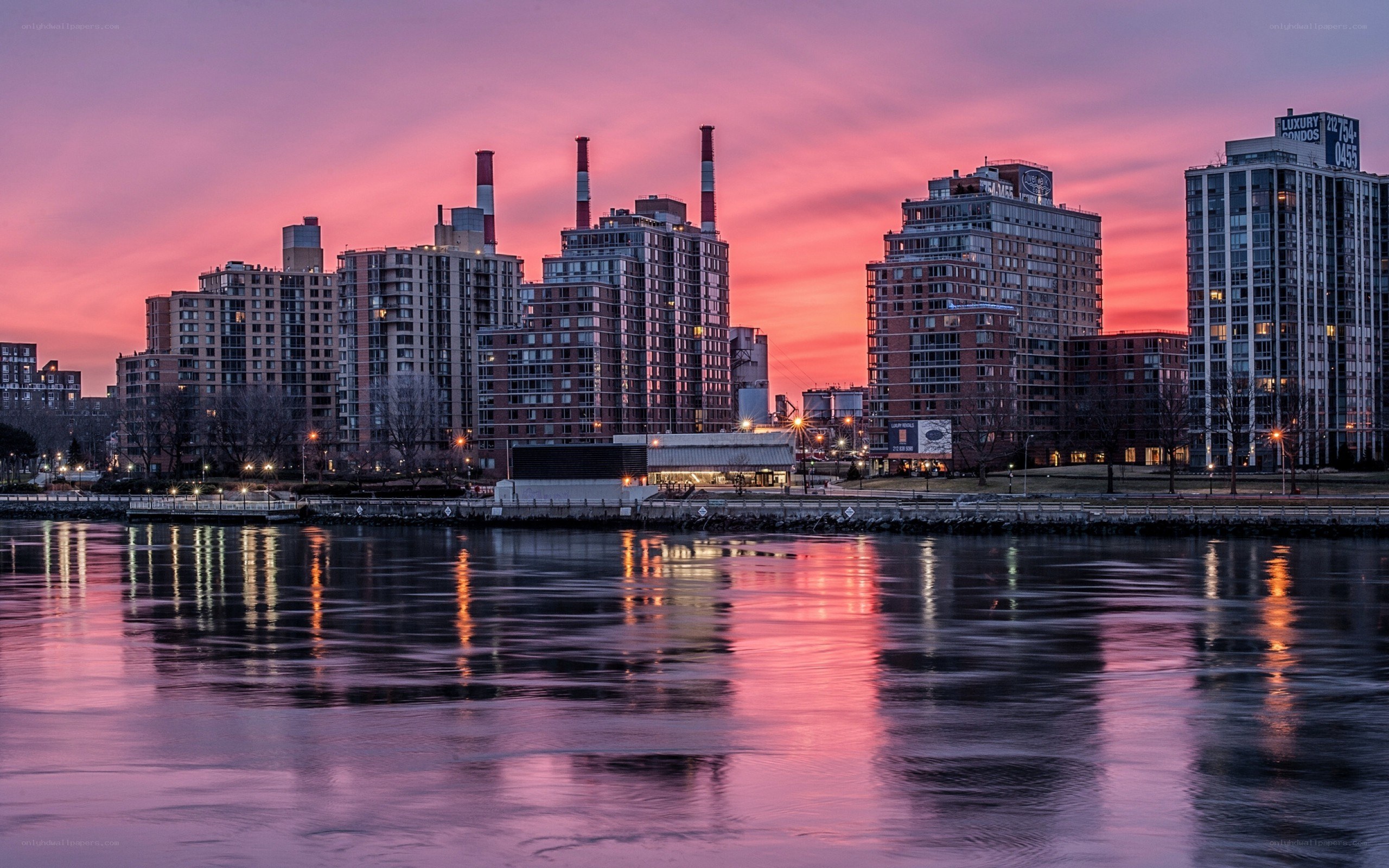 sunset over city skyline
