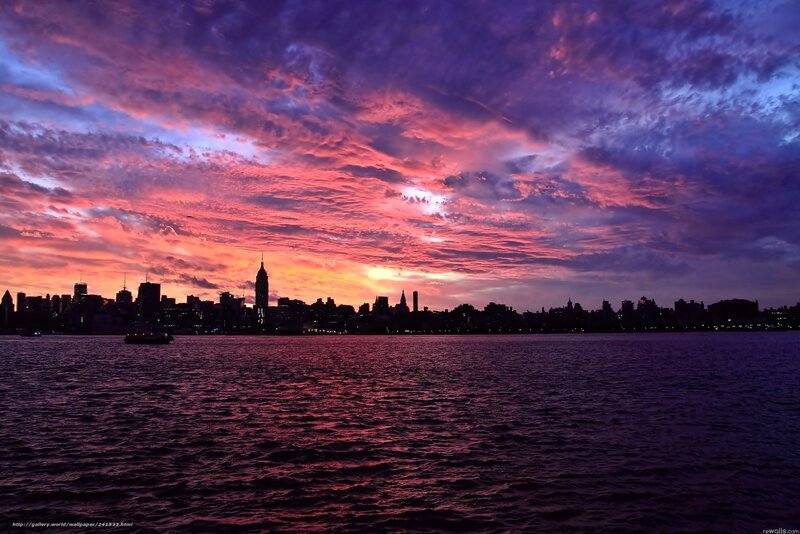 sunset over city skyline