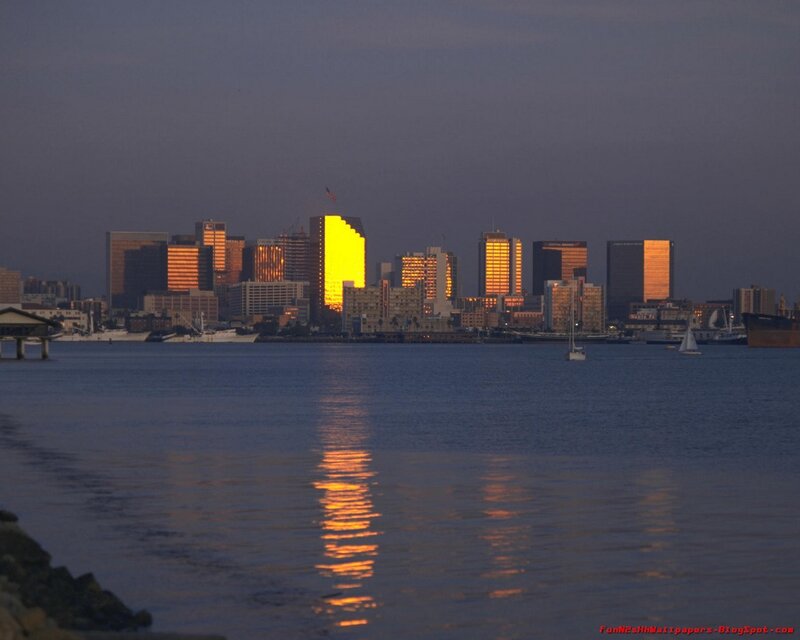 sunset over city skyline