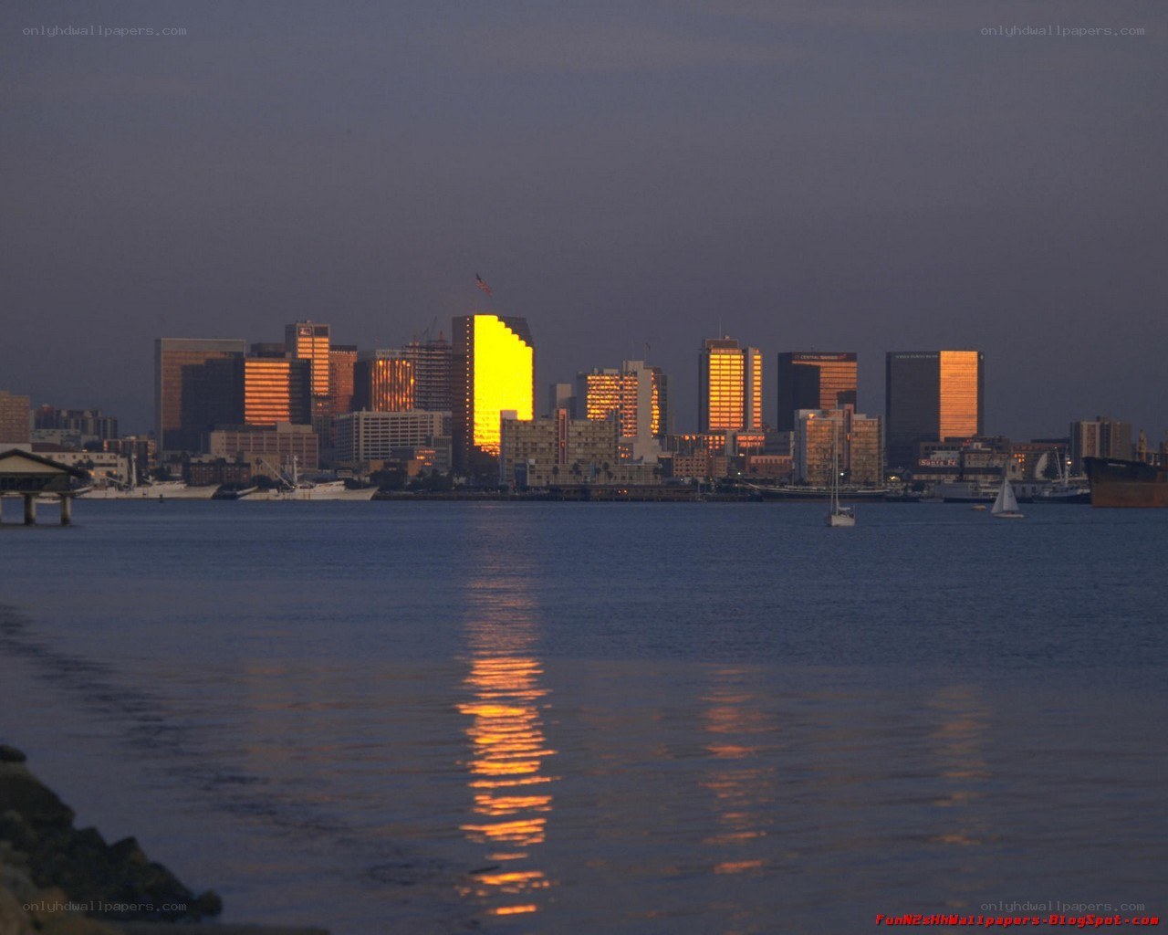 sunset over city skyline