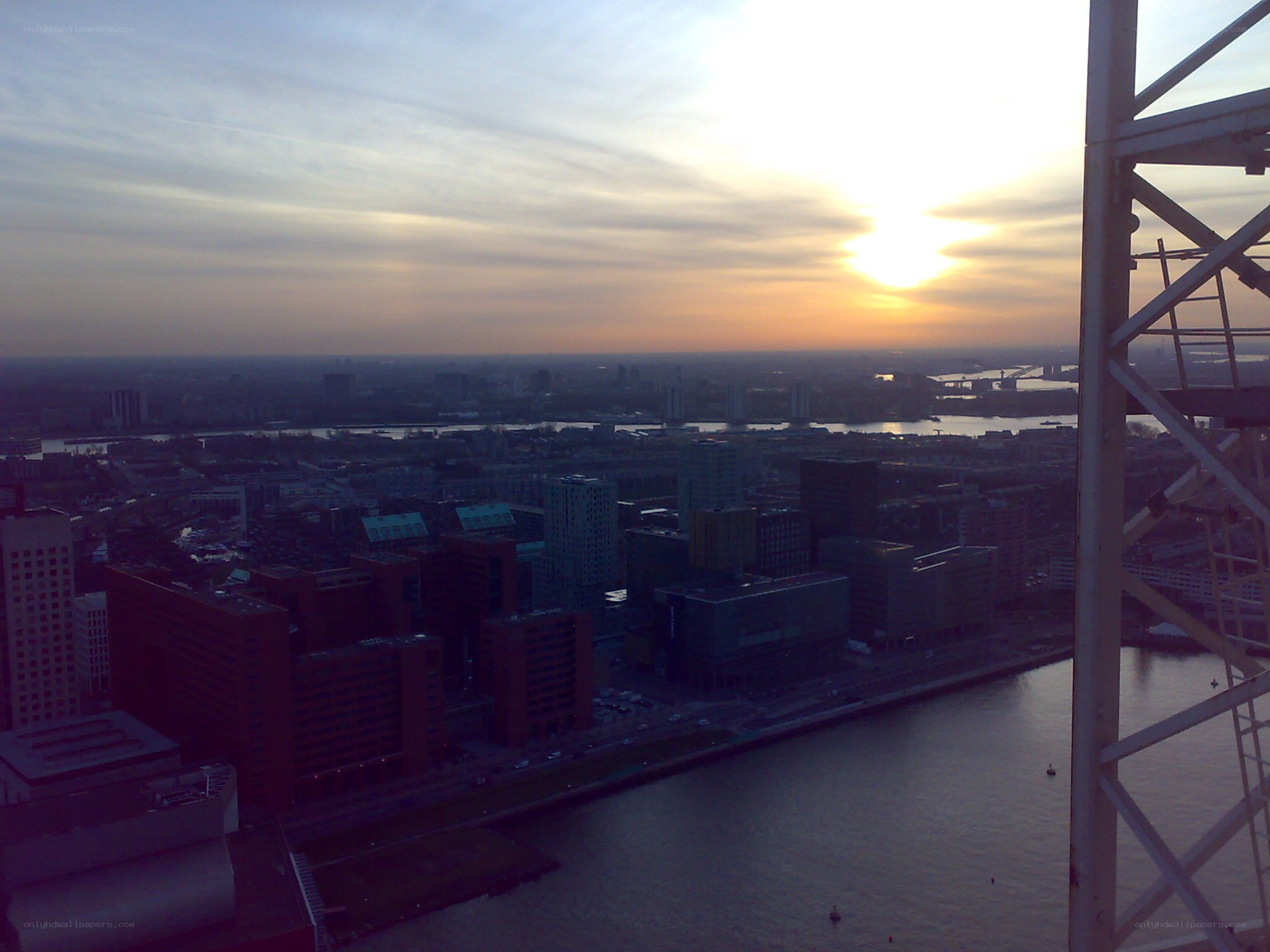 sunset over city skyline