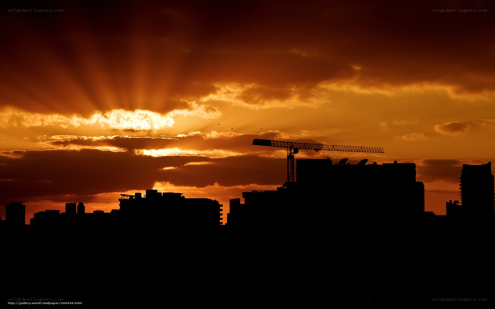 Sunset over city skyline