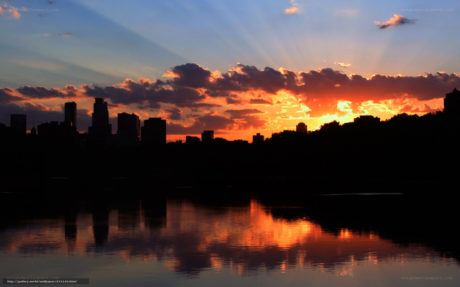 sunset over city skyline