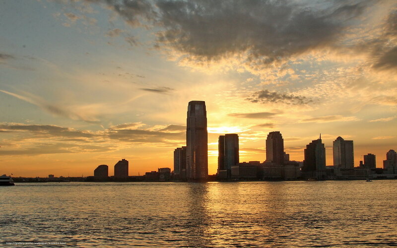 sunset over city skyline