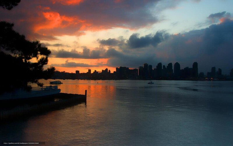 sunset over city skyline