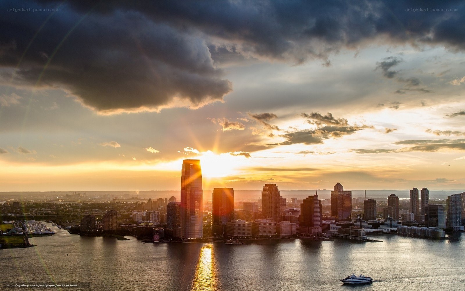 Sunset over city skyline