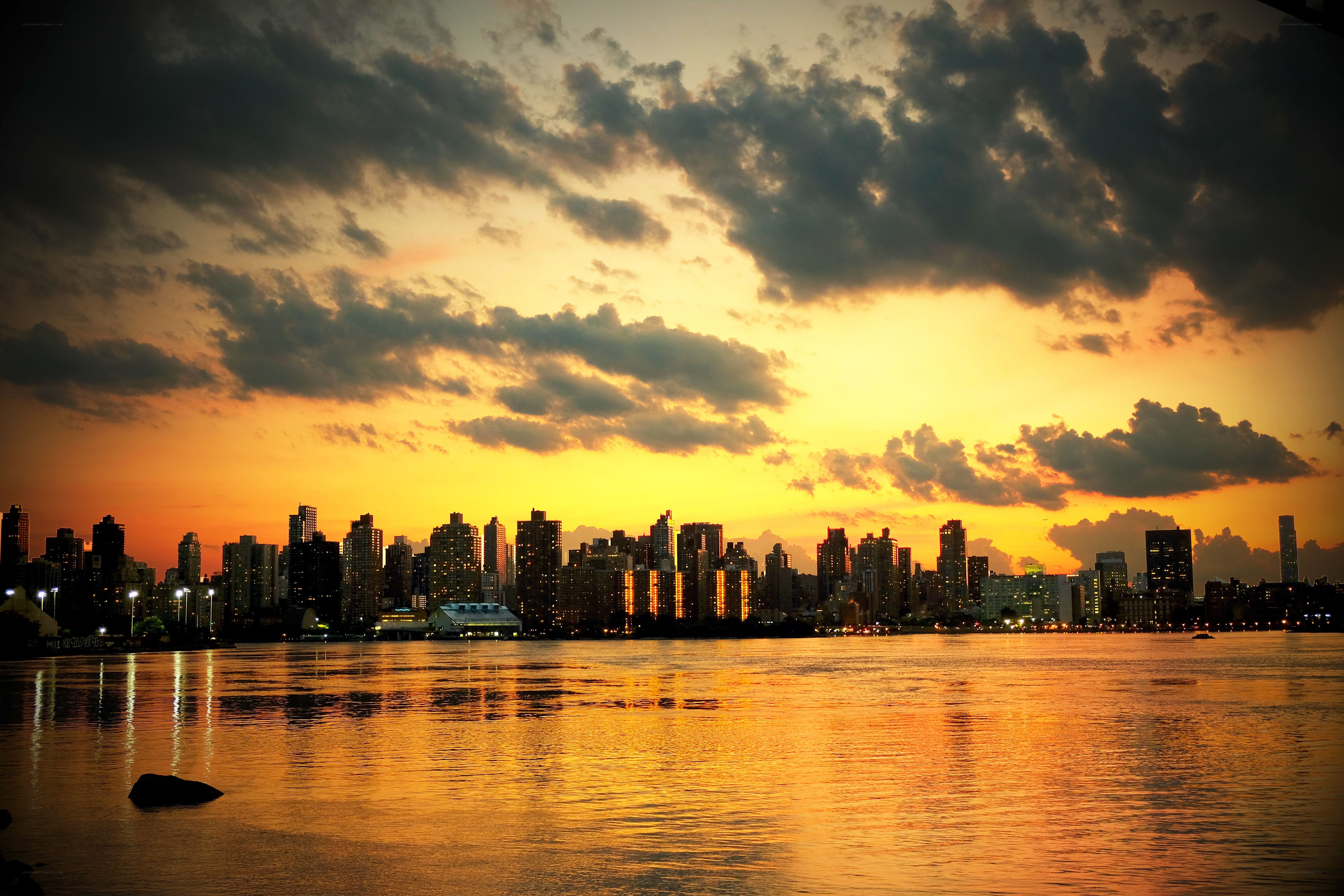 Sunset over city skyline
