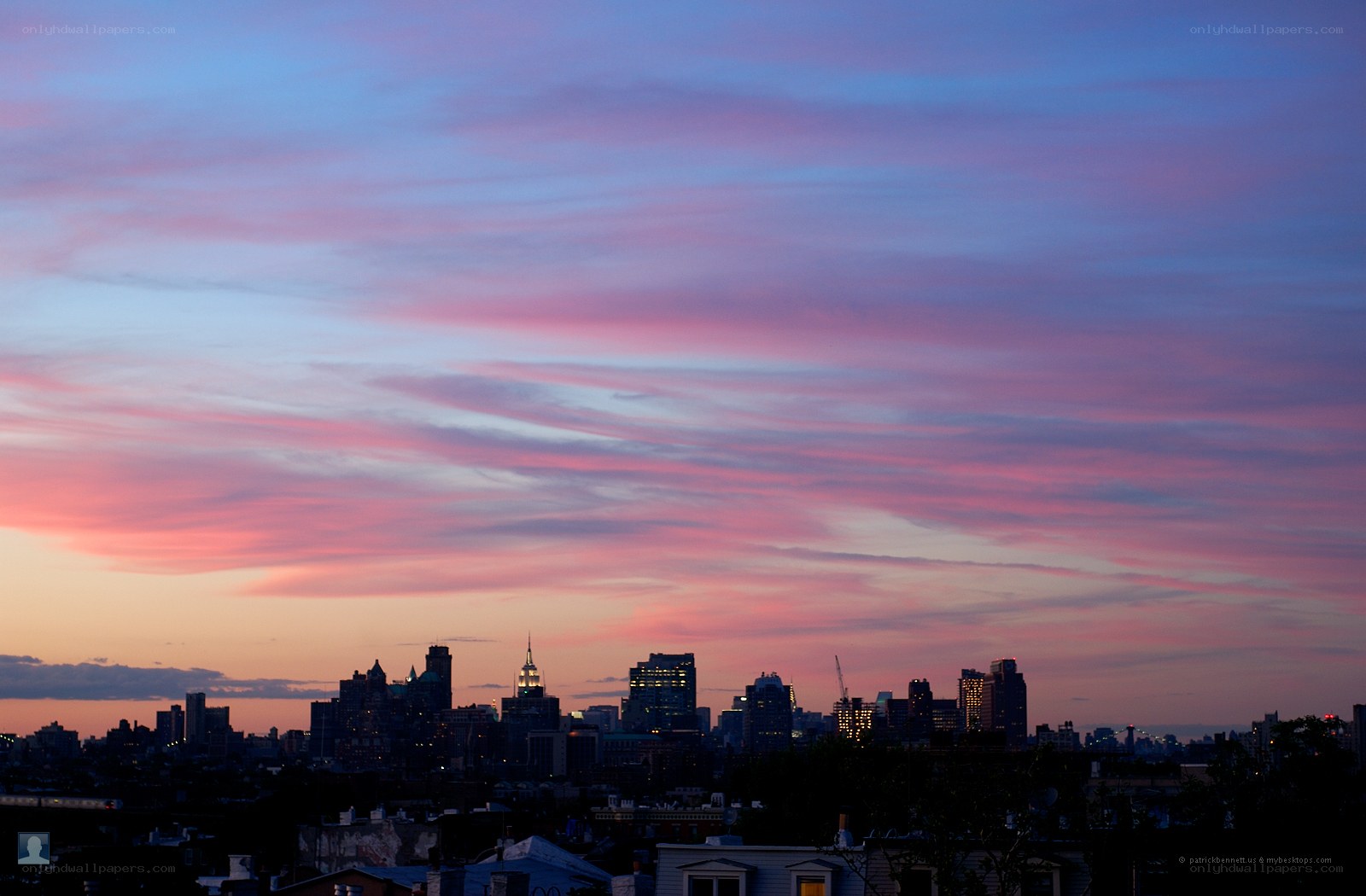 sunset over city skyline