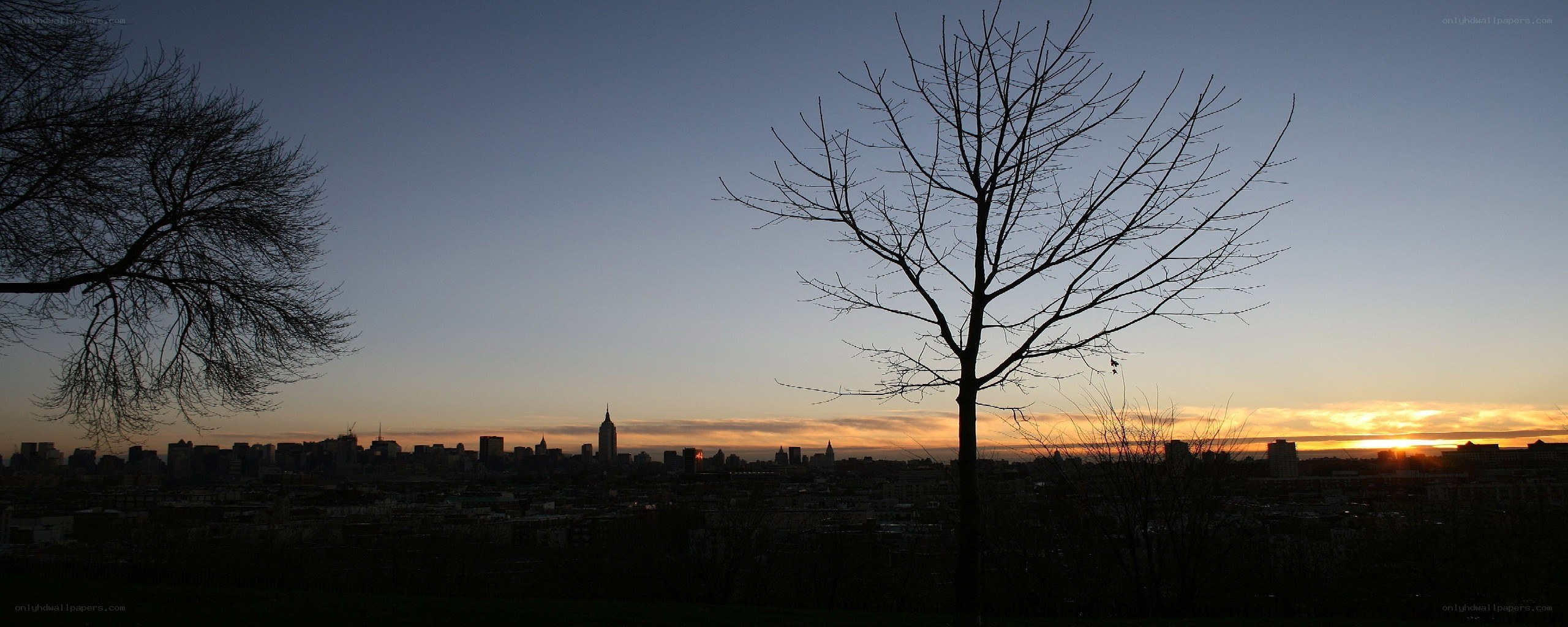 sunset over city skyline