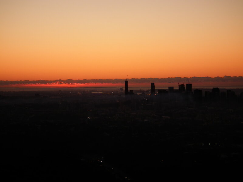 sunset over city skyline