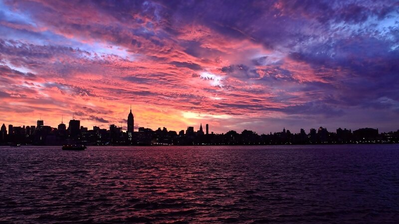 sunset over city skyline