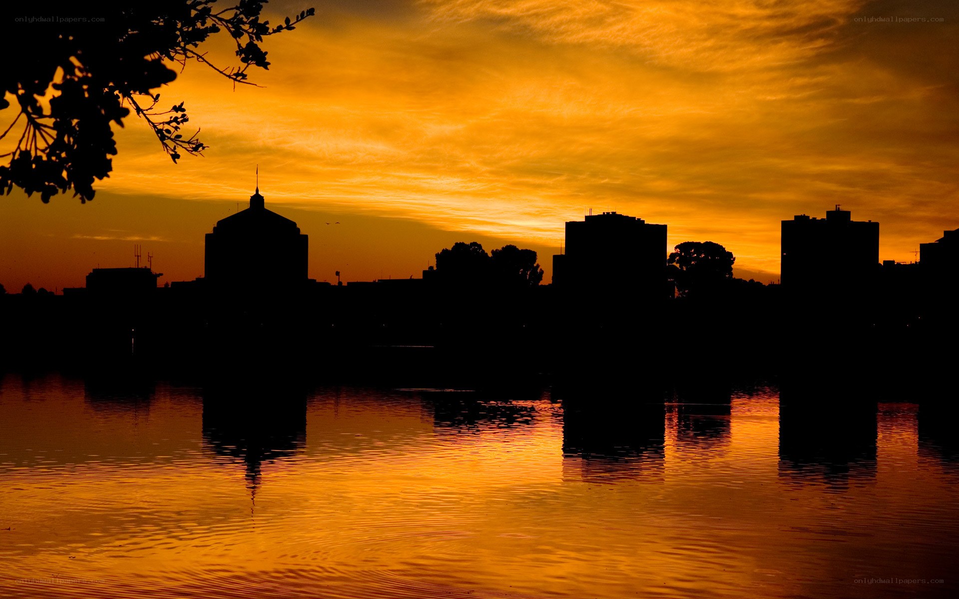 sunset over city skyline