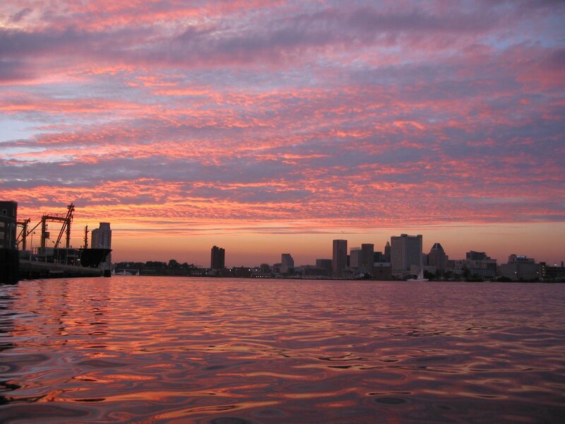 sunset over city skyline