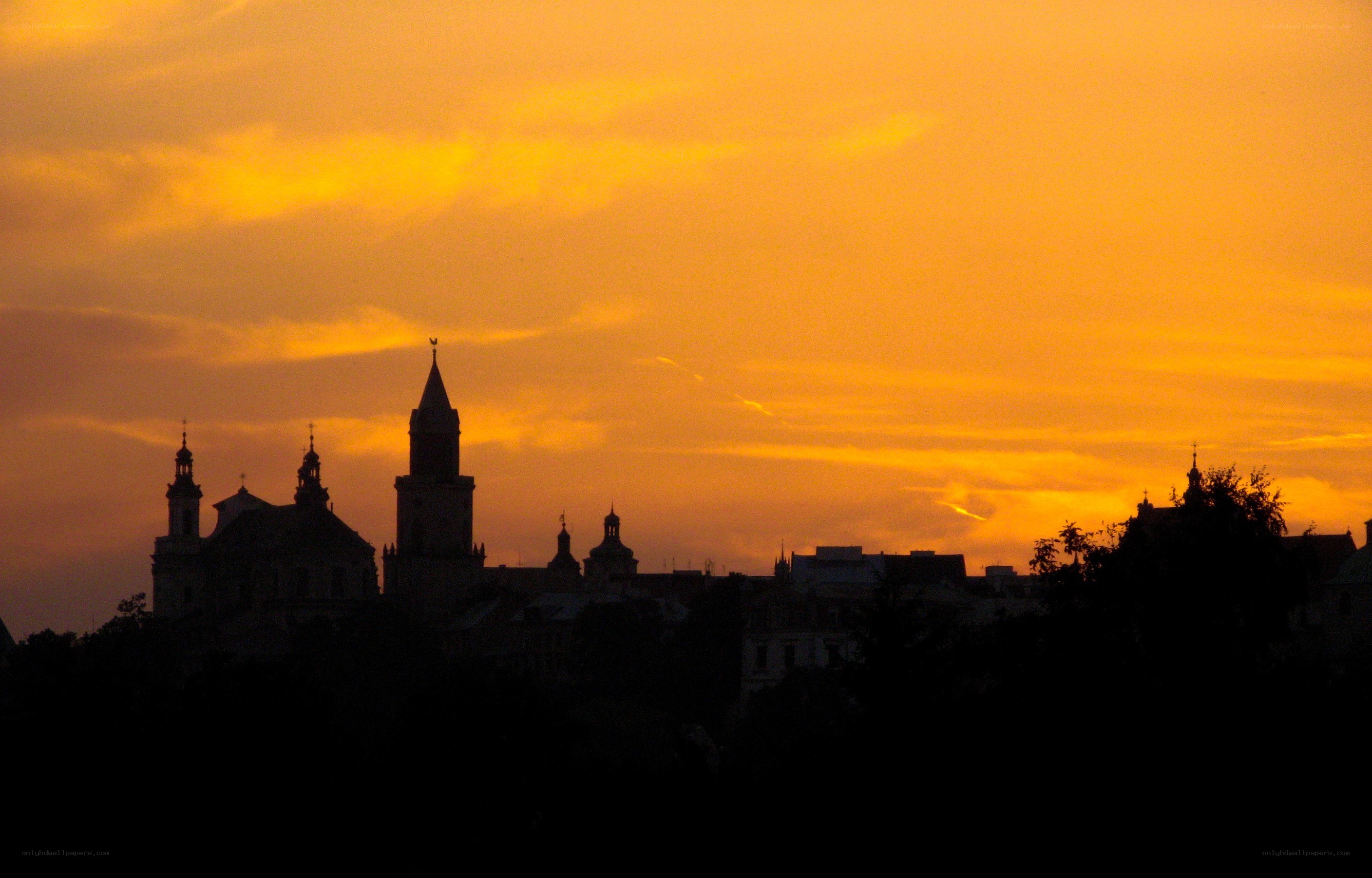 sunset over city skyline
