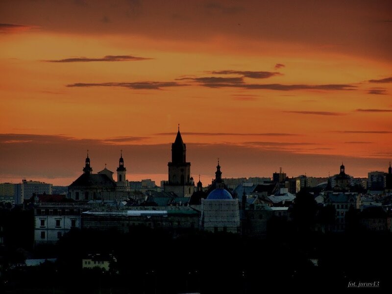sunset over city skyline