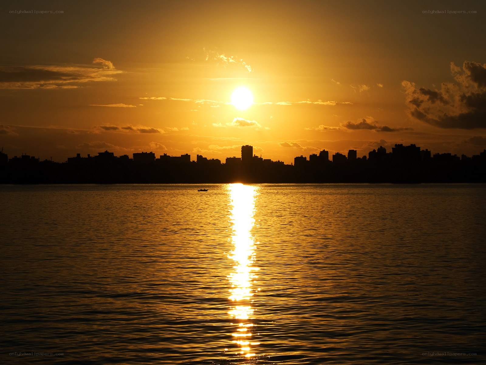 Sunset over city skyline