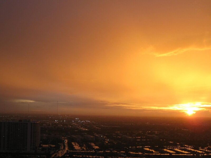 sunset over city skyline