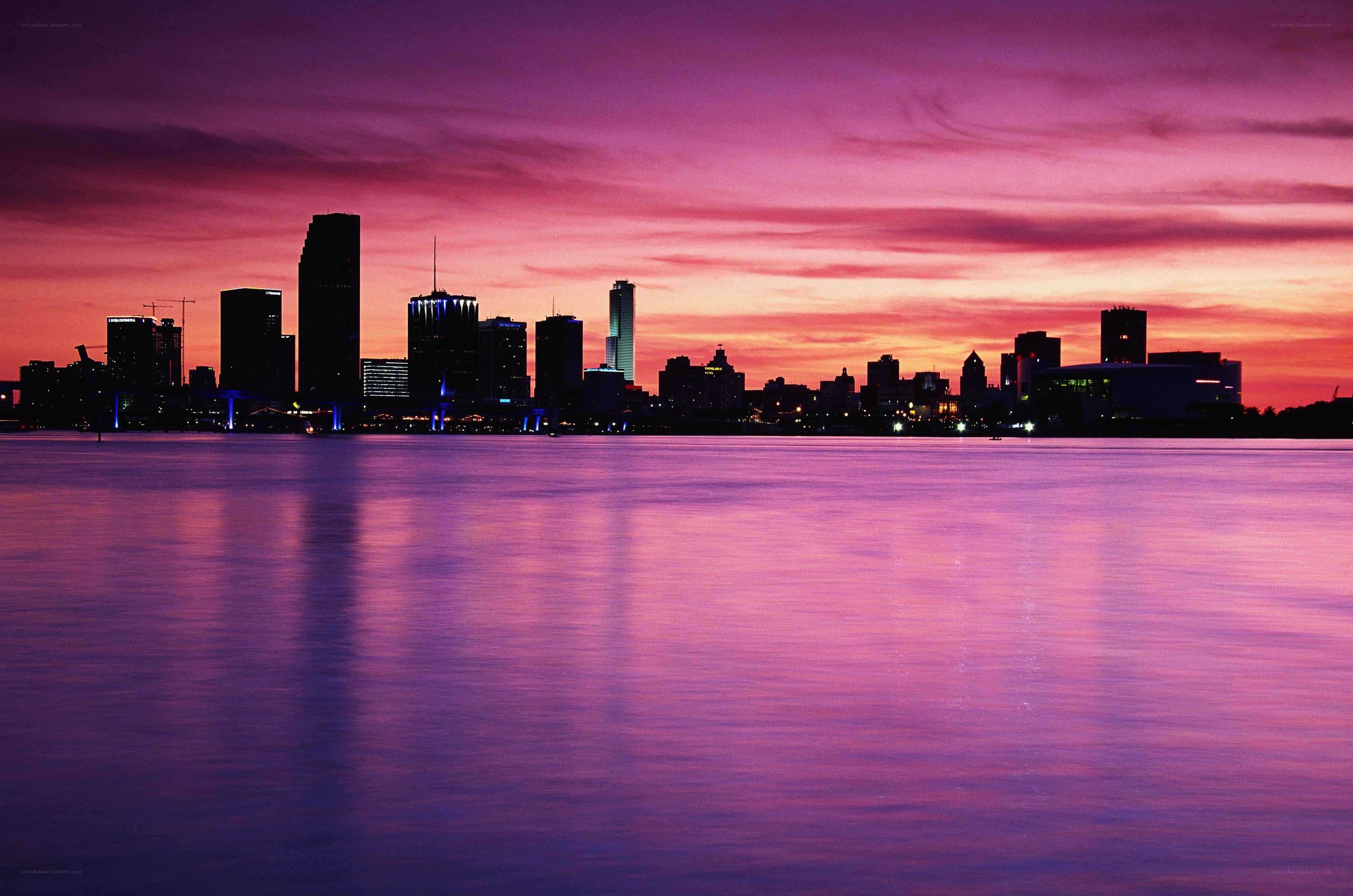 sunset over city skyline
