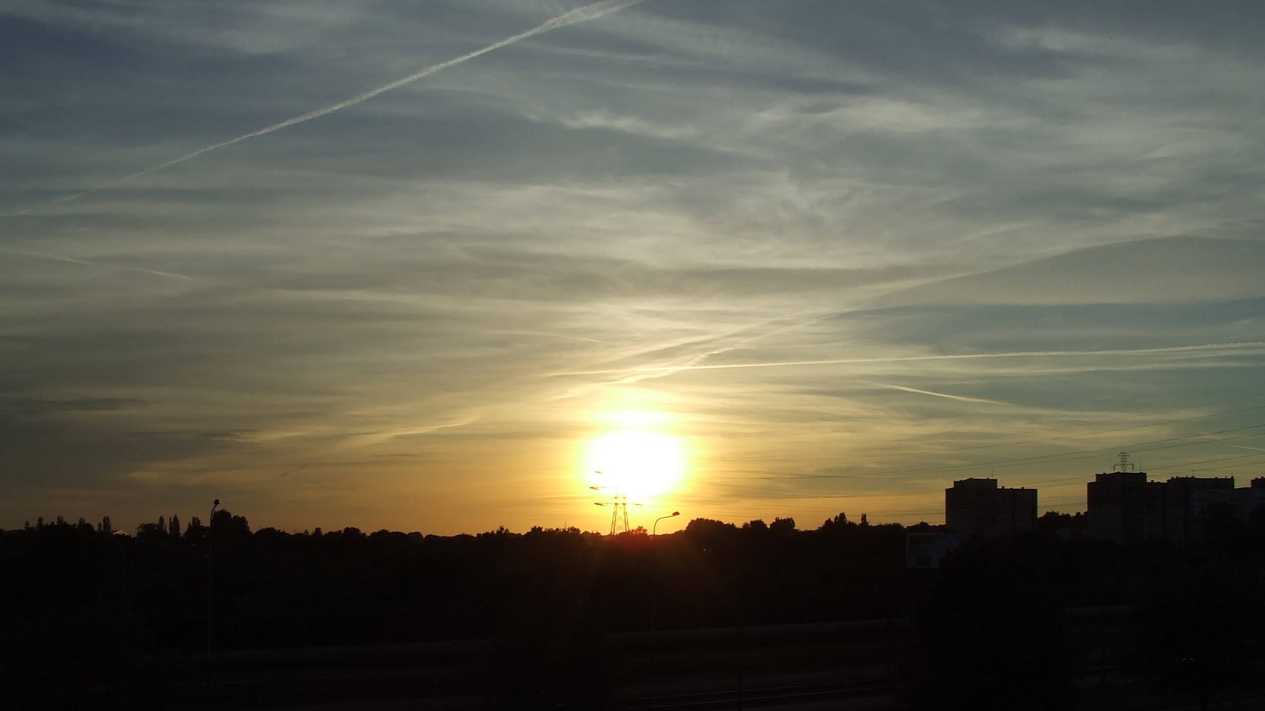 Sunset over city skyline