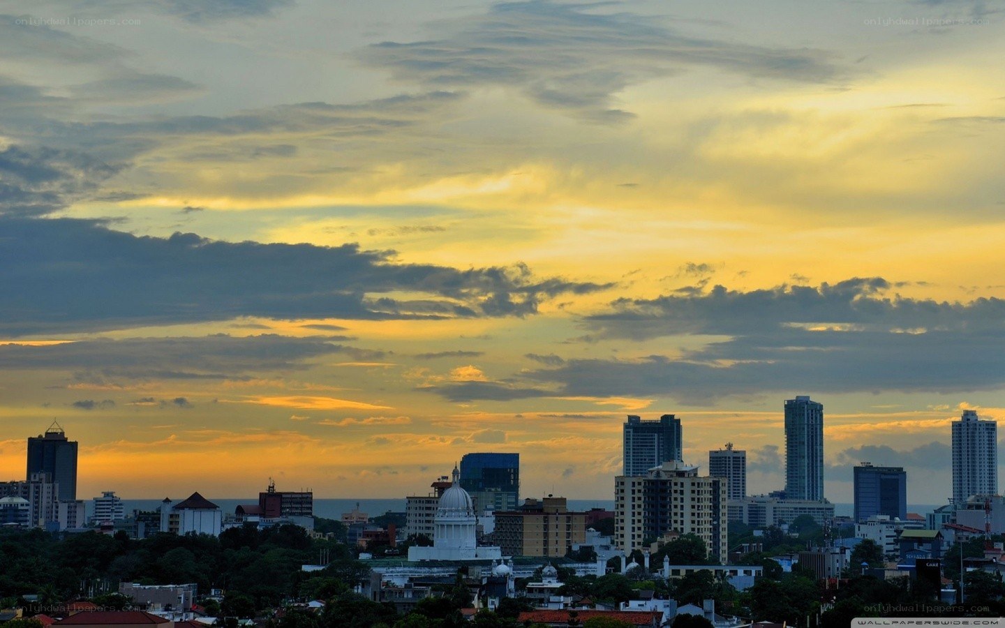 sunset over city skyline