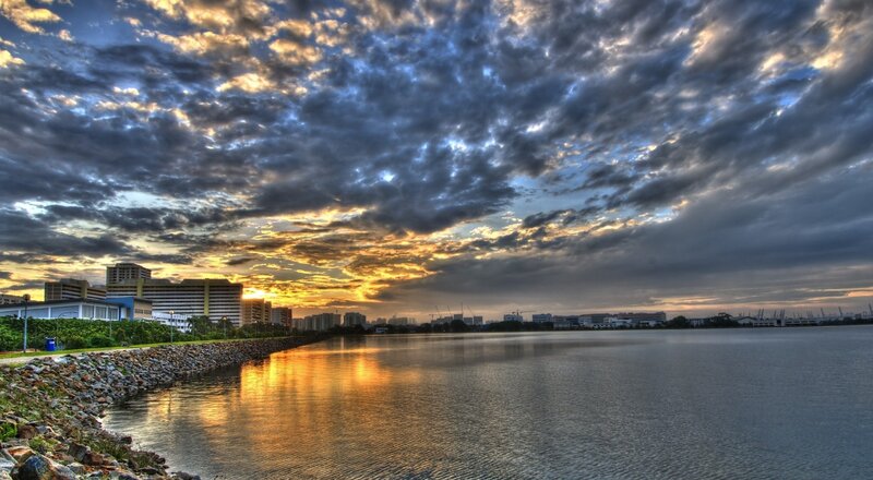 Sunset over City Skyline — Blue, Dramatic