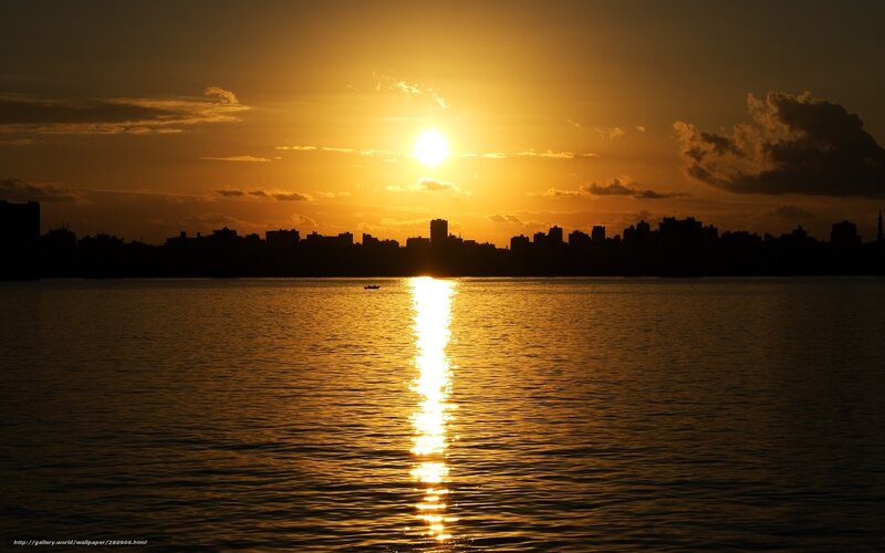 Sunset over City Skyline — Gold