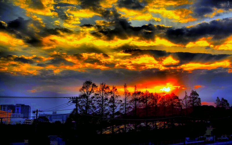 Sunset over City Skyline — Orange, Dramatic