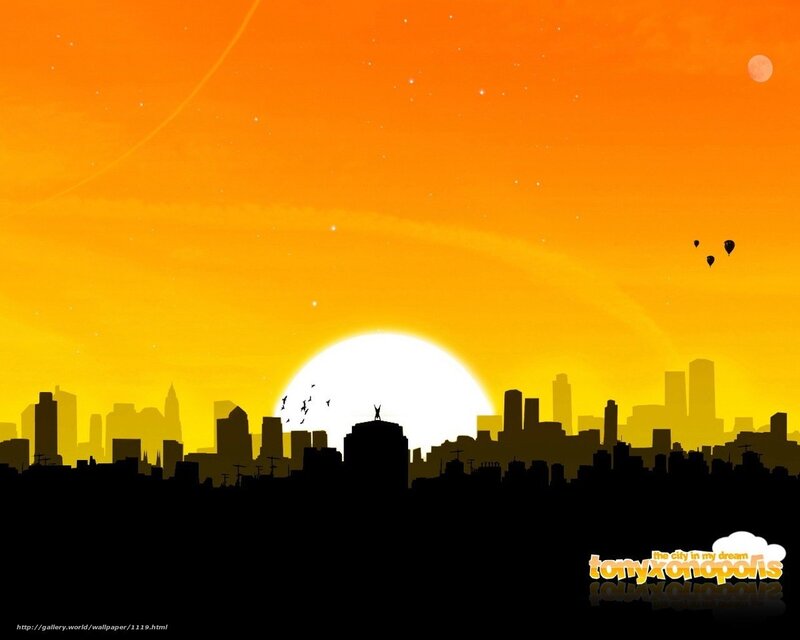 sunset over city skyline