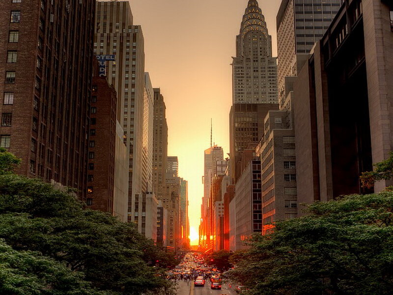 Sunset over City Street — Orange