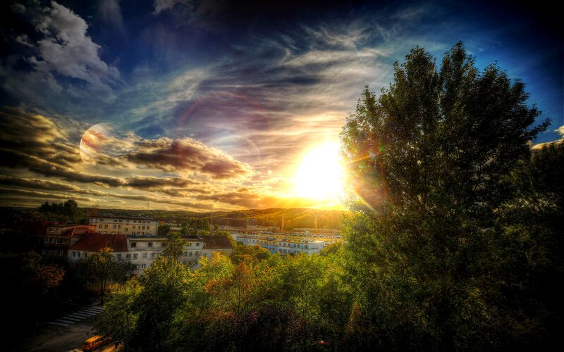Sunset over Cityscape — Blue, Dramatic