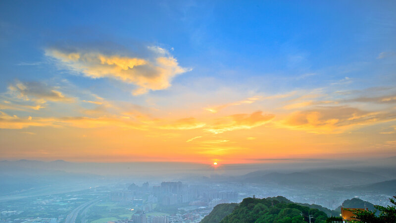 Sunset over Cityscape — Blue, Serene