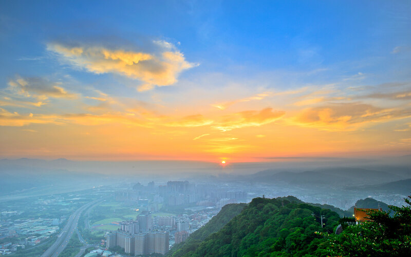 Sunset over Cityscape — Blue