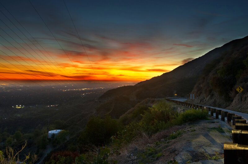 Sunset over Cityscape — Orange, Dramatic, Photograph, Mountain