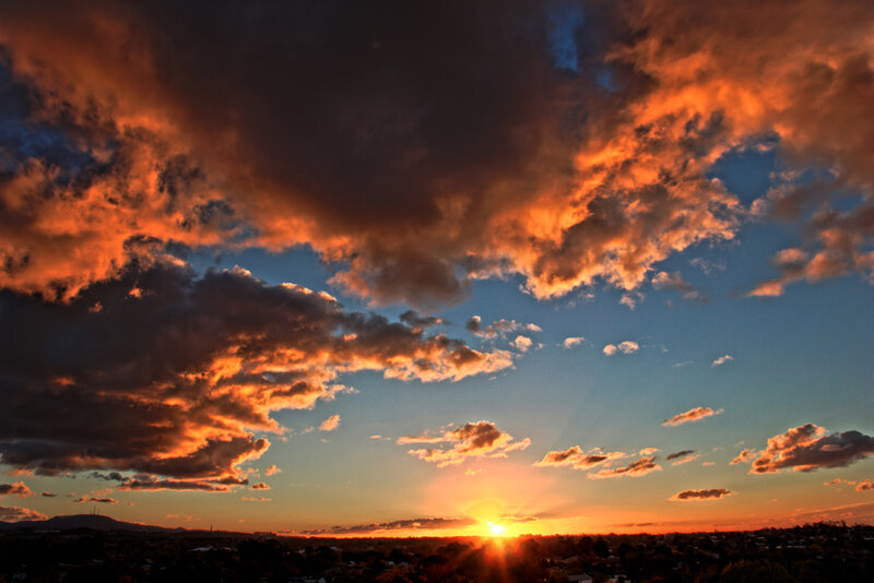 Sunset over Cityscape — Orange, Dramatic, Photograph