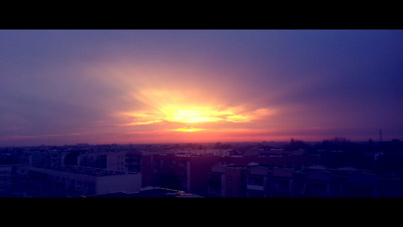 Sunset over Cityscape — Purple, Dramatic
