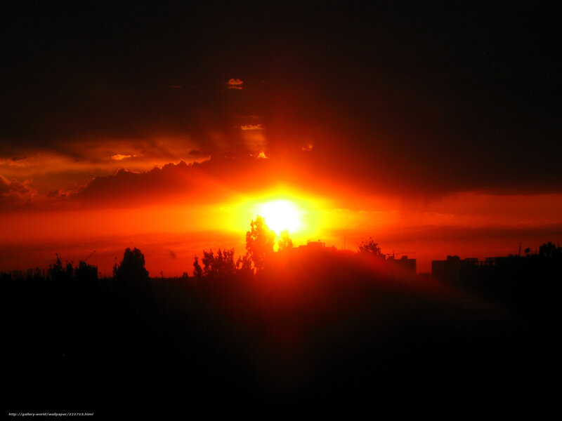 Sunset over Cityscape — Red, Dramatic, Photograph