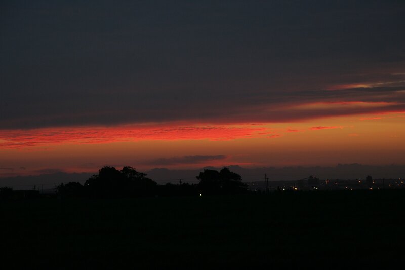Sunset over Cityscape — Red, Dramatic, Photograph, Trees