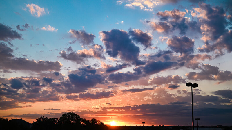Sunset over Clouds — Blue, Dramatic, Photograph, Trees