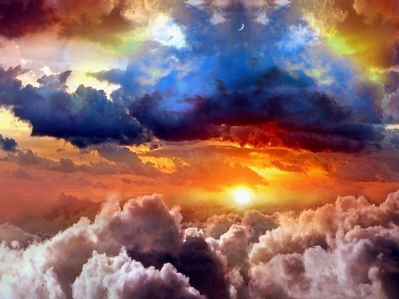 Sunset over Clouds — Orange, Dramatic, Digital Art, Sun