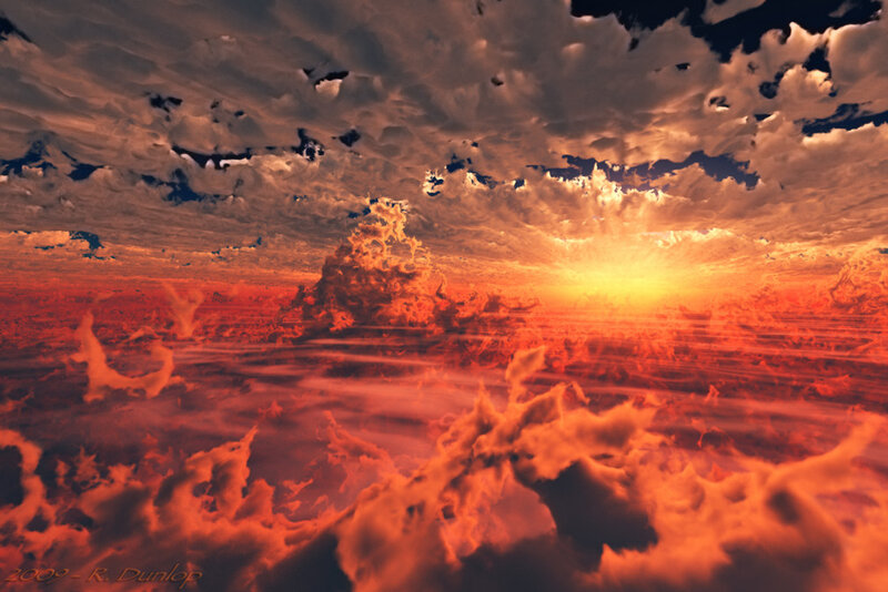 Sunset over Clouds — Orange, Dramatic, Digital Art