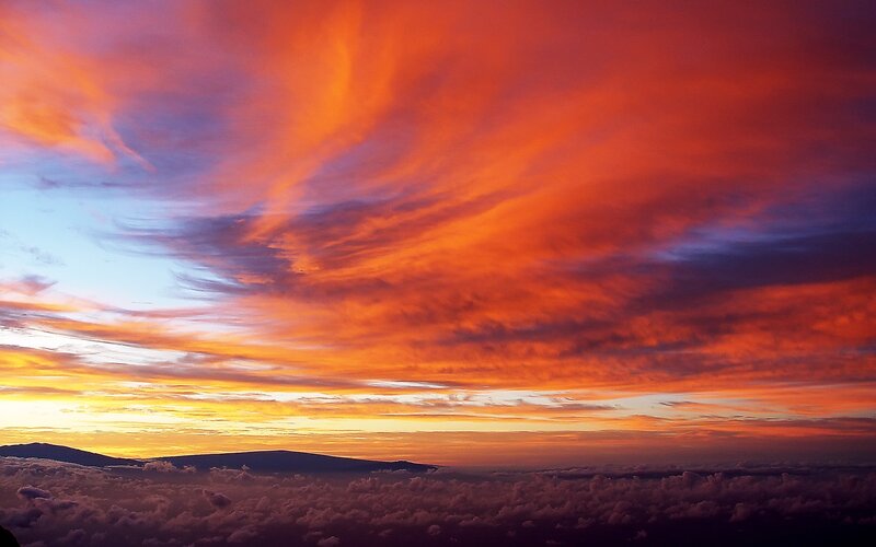 Sunset over Clouds — Orange, Dramatic, Photograph, Mountain