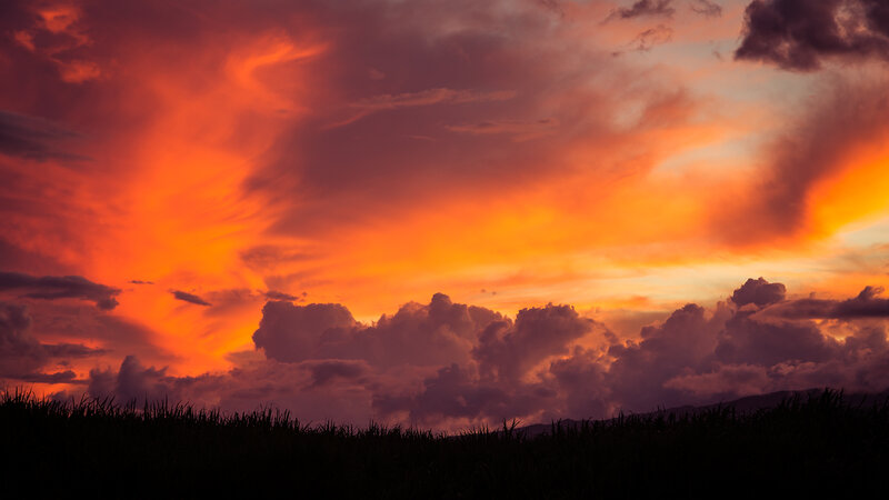Sunset over Clouds — Orange, Dramatic, Photograph, Sky, Grass